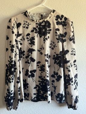 SHEIN Cream Blouse with Black Floral Print